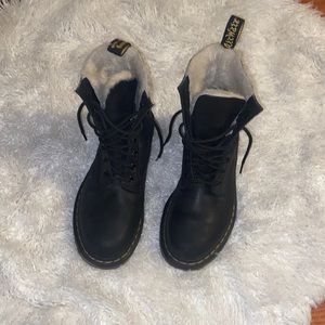 Dr. Martens 1460 Serena Faux Fur Lined Leather Lace Up Boot, Black, Women's 9